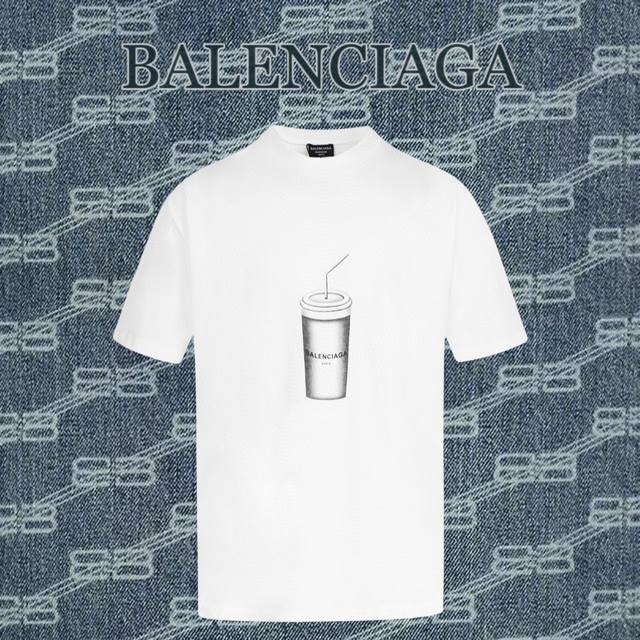 高版本 Balenciag* 春夏新款短袖t-Shirt 3D立体喷绘 情侣款火爆单品 可乐杯b家印花 新颖的设计让人眼前一亮 回头率超高 240克面料立体剪裁