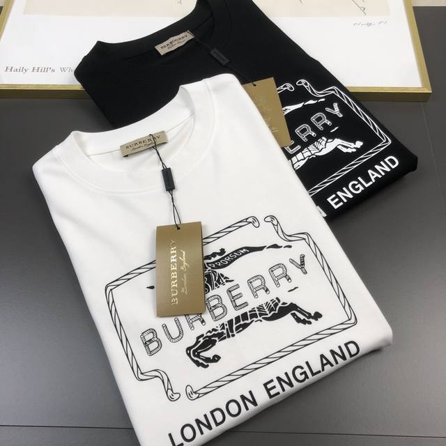 Burberry巴宝莉 2024Ss春夏高品质260克古驰双纱潮牌棉t恤，工艺品级别，重工工艺，尊享好货，车线做工符合精品要求，超级好搭配，落肩款，品质及剪裁设