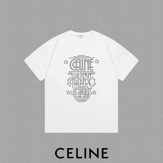 CELINE 赛琳] 2024FW短袖T恤 字母LOGO印花 高端32s双纱260克面料 重磅面料 定制拉架罗纹同缸同染 三标齐全 男女同款 颜色：黑色 白色