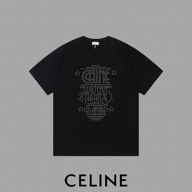 CELINE 赛琳] 2024FW短袖T恤 字母LOGO印花 高端32s双纱260克面料 重磅面料 定制拉架罗纹同缸同染 三标齐全 男女同款 颜色：黑色 白色