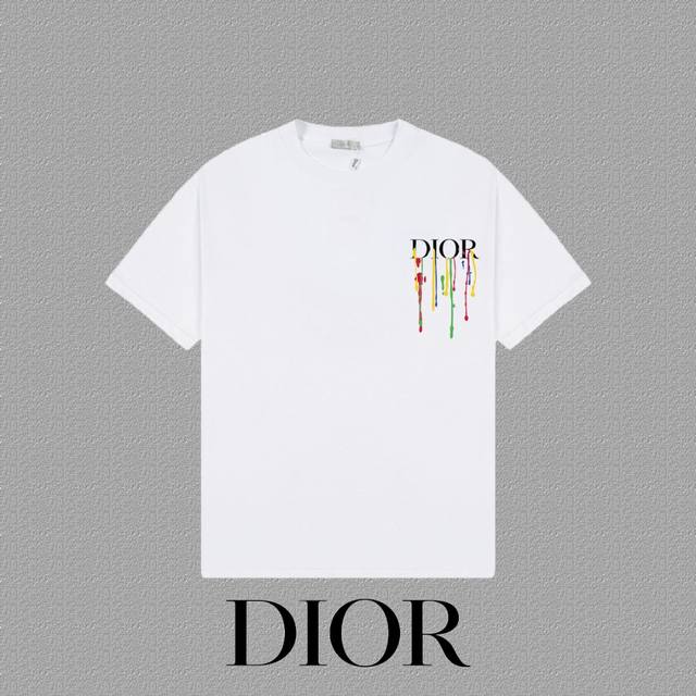 DIOR 迪奥] 2024FW短袖T恤 LOGO印花 高端32s双纱260克面料 重磅面料 定制拉架罗纹同缸同染 三标齐全 男女同款 颜色：黑色 白色 尺码：X