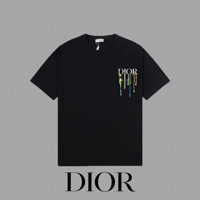 DIOR 迪奥] 2024FW短袖T恤 LOGO印花 高端32s双纱260克面料 重磅面料 定制拉架罗纹同缸同染 三标齐全 男女同款 颜色：黑色 白色 尺码：X