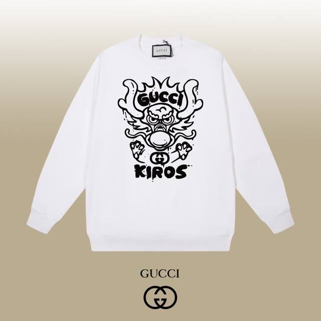 GUCCI 古驰 24SS 经典圆领卫衣 1:1对版定制面料420克大毛圈高克重百分百纯棉 双针车线跨缝工艺 配套同缸1x1紧密高克重螺纹 螺纹有宽度 男女同款