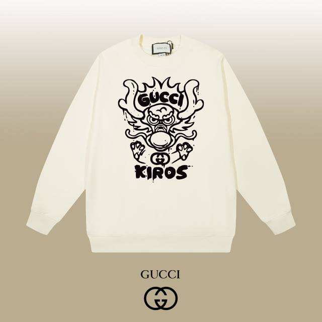 GUCCI 古驰 24SS 经典圆领卫衣 1:1对版定制面料420克大毛圈高克重百分百纯棉 双针车线跨缝工艺 配套同缸1x1紧密高克重螺纹 螺纹有宽度 男女同款