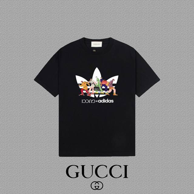 Gucci 古奇] 2024FW短袖T恤 LOGO印花 高端32s双纱260克面料 重磅面料 定制拉架罗纹同缸同染 三标齐全 男女同款 颜色：黑色 白色 尺码：