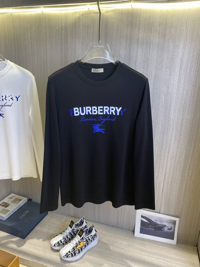 Burberry巴宝莉 2024秋冬男士长袖t恤最新系列，简约logo元素长袖t恤。定制高级面料手感柔软舒适带有弹力，简约大气，上身效果超赞，大货已出，码数：M