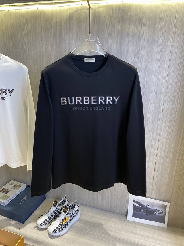 Burberry巴宝莉 2024秋冬男士长袖t恤最新系列，简约logo元素长袖t恤。定制高级面料手感柔软舒适带有弹力，简约大气，上身效果超赞，大货已出，码数：M