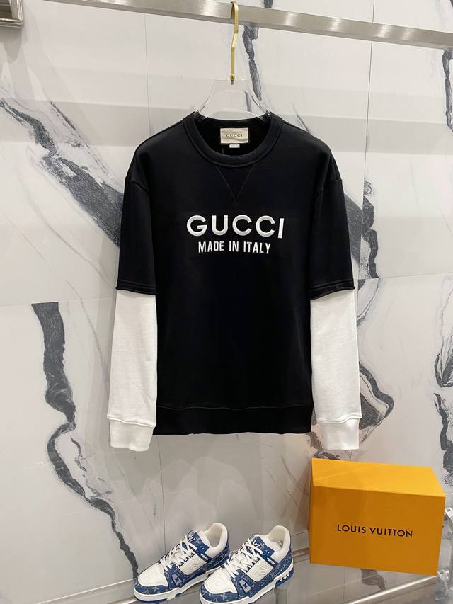 Gucci 古驰 2024秋季新款圆领卫衣 假二件拼接 刺绣字母logo 纯原品质 原版面料 官方同款 同缸染面料 手感非常舒服 超级百搭好看 个性复古气质 男