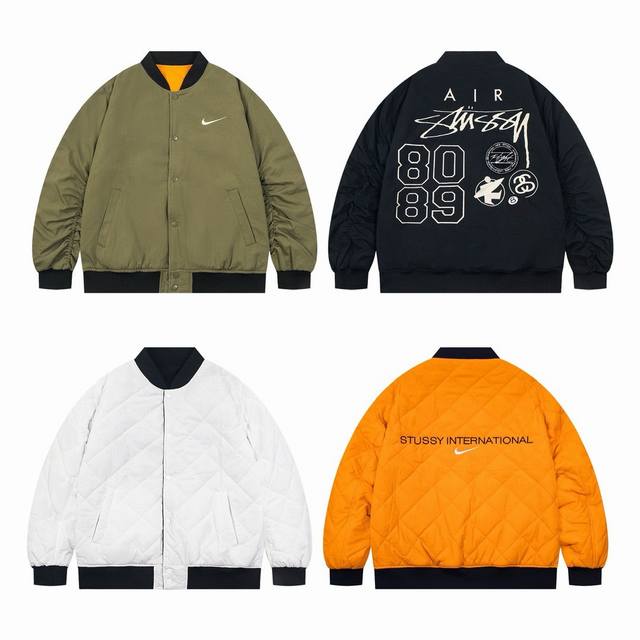 款号：Y950 Stussy X Nike 联名刺绣双面飞行夹克棉服夹棉刺绣棒球服外套 爆火断货王，联名最后的热度，这次联名最好看的就是这个夹克了，时尚是轮回，