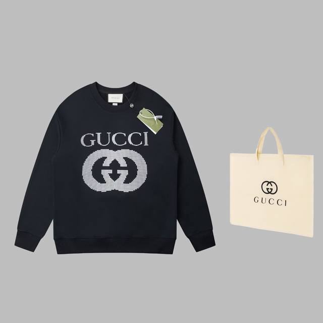 可配手提袋5 古驰 Gucci Gc 24Fw 互扣双g珠子印花套头圆领卫衣 轻奢主义 男女日常通勤穿搭必备单品 正确版本 欢迎对比 详细特征 采用420克纯棉