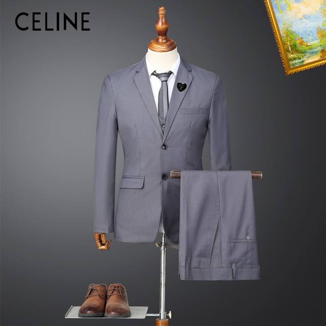 Celine 2024Ss 高品质原单新款男士两件套西装套装 官网同步原单高端西装外套 ！高精度重磅工艺！ 非常显休闲帅气，全进口材质 面料采纯棉面料 高端版本