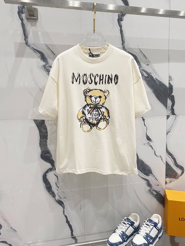 Moschino 莫斯奇诺 260克圆领短袖t恤 品牌字母logo小熊印花标识 官方同步 高版本 高品质 时尚个性 百搭潮流 纯原品质 原版面料 吊牌 领标 水