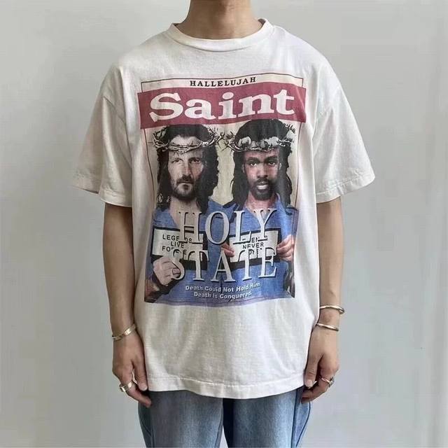 S # Saint Michael Drybro人像美式短袖t恤 Color 颜色 : White 白色 Size 尺码 ：S,M,L,Xl