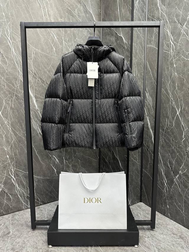 特级羽绒dior Cd迪奥科技面料oblique印花连帽羽绒外套.鹅绒填充.超级饱满.一件轻松过冬. 这款羽绒夹克采用科技提花面料精心制作，饰以同色调 Obli