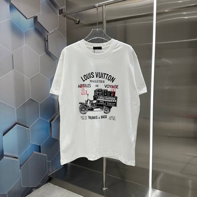 Lv 2024秋冬新款320克短袖t恤 个性印花 男女同款宽松版 S M L Xl Xxl 五个码 黑色 白色 咖色