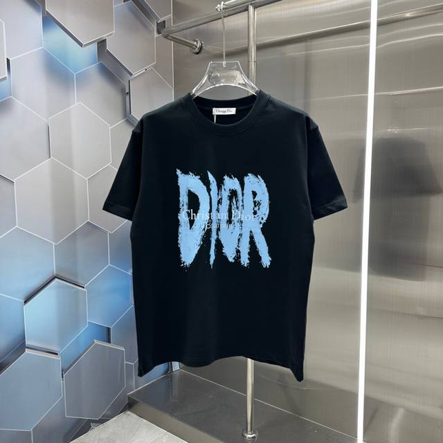 Dior2024秋冬新款320克短袖t恤 个性印花 男女同款宽松版 S M L Xl Xxl 五个码 黑色 白色 咖色