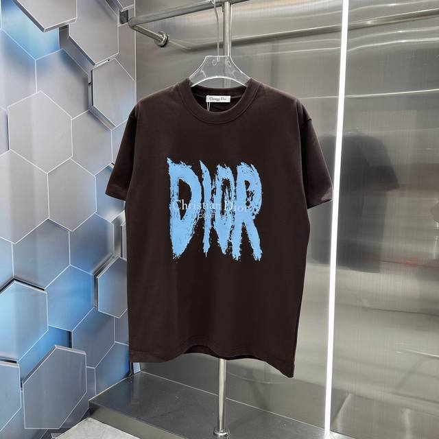 Dior2024秋冬新款320克短袖t恤 个性印花 男女同款宽松版 S M L Xl Xxl 五个码 黑色 白色 咖色