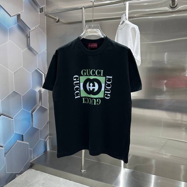 Gucci 2024秋冬新款320克短袖t恤 个性印花 男女同款宽松版 S M L Xl Xxl 五个码 黑色 白色 栗红