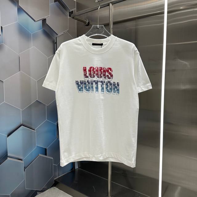 Lv 2024秋冬新款320克短袖t恤 个性印花 男女同款 S M L Xl Xxl 五个码 黑色 白色 咖色