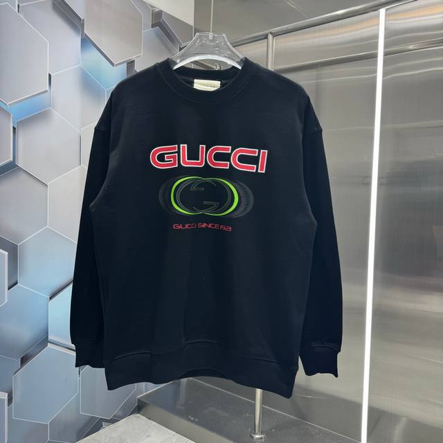 Gucci 2024 秋冬新款 个性印花圆领卫衣 男女同款 S M L Xl Xxl 五个码 黑色 杏色