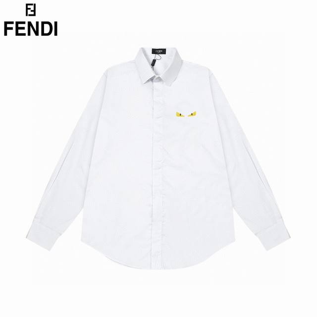 Fendi 芬迪 爆款来袭 胸前恶魔小眼睛后背中空双f绣花长袖衬衫 2024Ss官网新款长袖 衬衫 衬衣，精美工艺绣花logo 高端版本，专柜定制面料 透气舒适