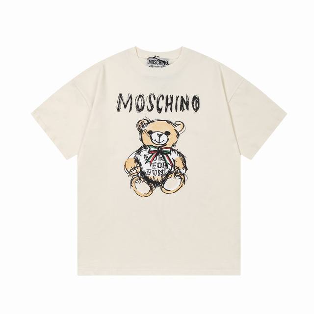 Moschino 莫斯奇诺 经典小熊字母印花 Logo标识精致升级，灵感源自八十年代复古 原版面料 官方同款 短袖t恤 定制260克同缸染面料 手感非常舒服 春