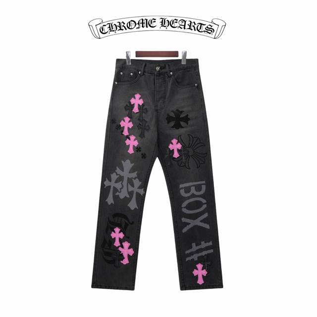 原单 款号：K066 上新 Chrome Hearts｜克罗心 24Ss 定制喷绘拼紫皮限量版牛仔裤- 克罗心里面颜色最能打的裤子啦啦啦 采用珠帆布面料，重工水