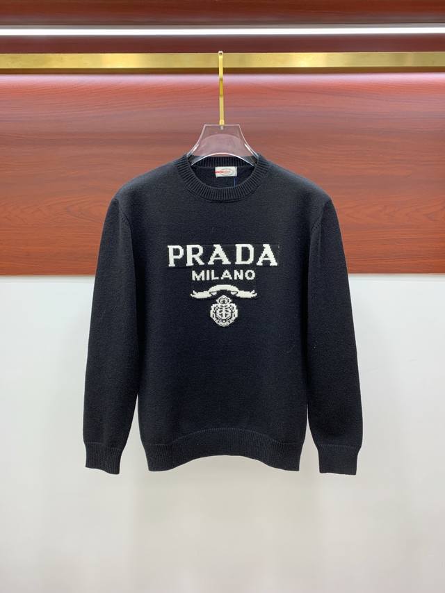 普家24Ss秋冬新品prada字母图案毛衣，专供狠货，进口原版科技羊毛精纺！精细针织一体，色彩混织纯手工技艺呈现 档次极高，凸显衣着品味与奢华 工艺精湛！定制原