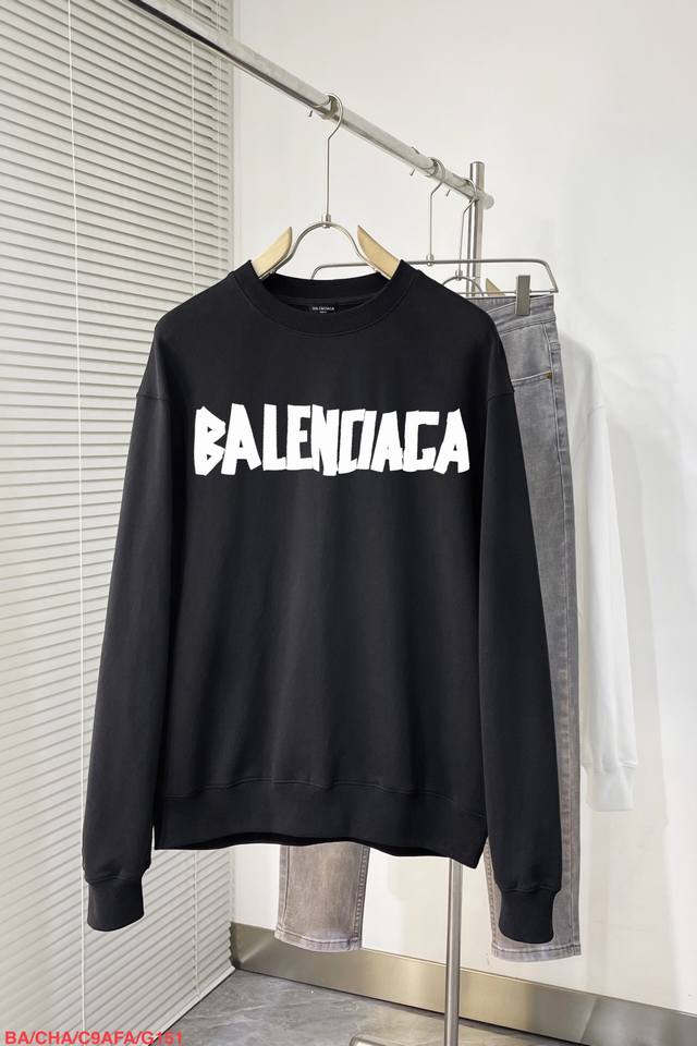 G151 Babalenciaga巴黎世家 24Ss秋冬新款卫衣 Balenciaga 巴黎世家 字母印花 巴黎世家圆领卫衣 大落肩款 原版面料 官方同款 40