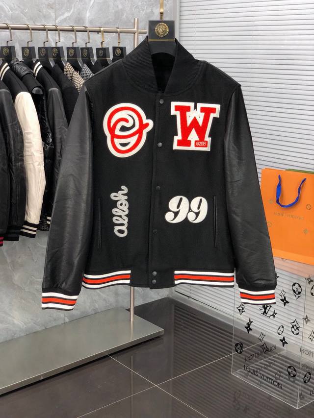 Off 22Fw秋冬新款 定位刺绣字母logo棒球服夹克外套 拼接设计 版型不挑人 定制五金螺纹 完美出品 男女同款 码数 Mxxl