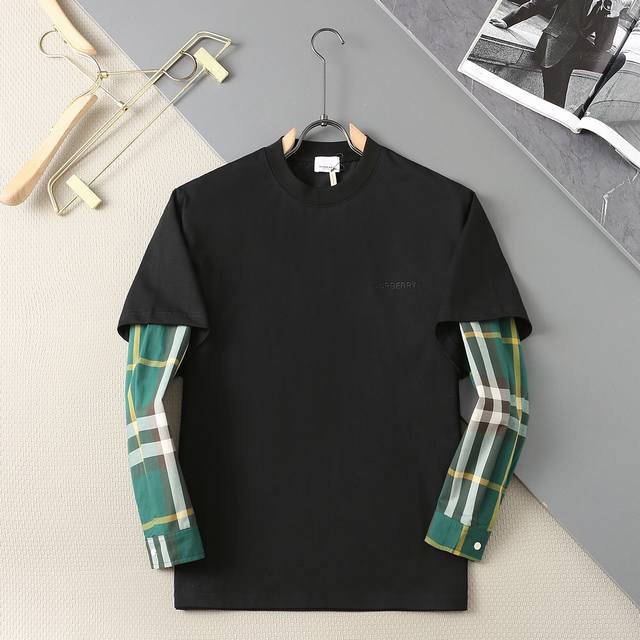 Burberry 面料：纯棉平纹长t 380G 颜色：黑色 绿色 蓝色 尺码：M L Xl Xxl 3Xl 男女同款