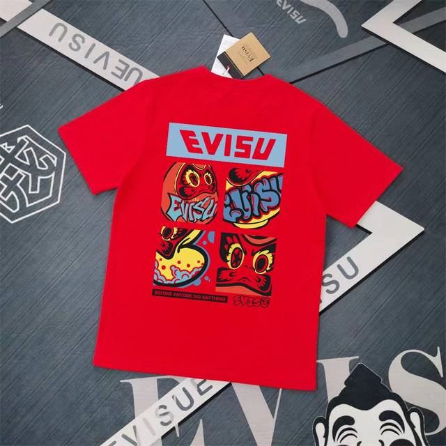 Evisu 福神2025新款印花T恤 高版本高品质采用纯棉双纱300克面料 男女同款 这件T恤剪裁宽松版形。 颜色，黑色S-XXL，白色S-XXL，灰色M-XX