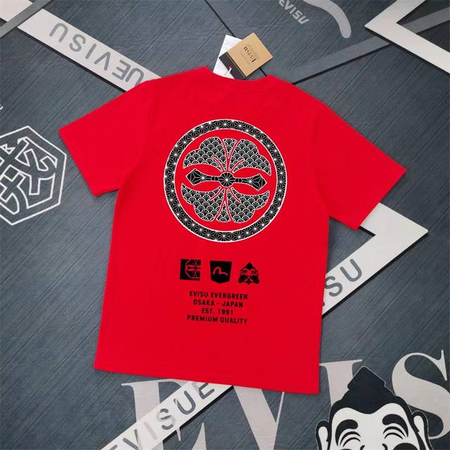 Evisu 福神2025新款印花T恤 高版本高品质采用纯棉双纱300克面料 男女同款 这件T恤剪裁宽松版形。 颜色，黑色S-XXL，白色S-XXL，灰色M-XX