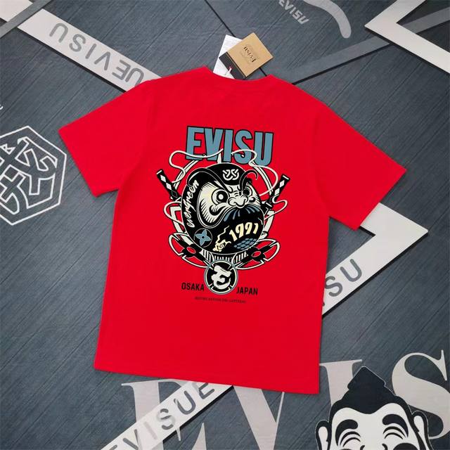 Evisu 福神2025新款印花T恤 高版本高品质采用纯棉双纱300克面料 男女同款 这件T恤剪裁宽松版形。 颜色，黑色S-XXL，白色S-XXL，灰色M-XX