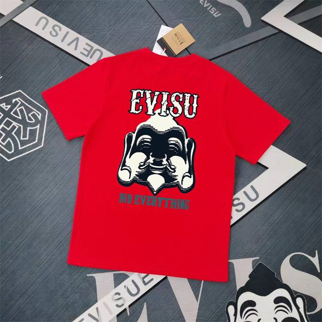 Evisu 福神2025新款印花T恤 高版本高品质采用纯棉双纱300克面料 男女同款 这件T恤剪裁宽松版形。 颜色，黑色S-XXL，白色S-XXL，灰色M-XX