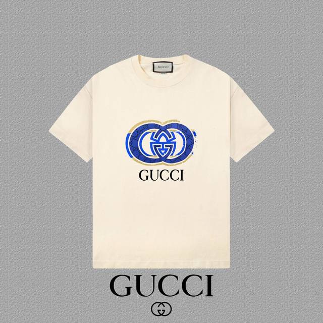 Gucci 古奇] 2025FW短袖T恤 LOGO印花 高端26s双纱300克面料 重磅面料 定制拉架罗纹同缸同染 三标齐全 男女同款 颜色：黑色 白色 杏色