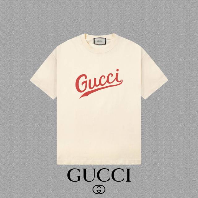 Gucci 古奇] 2025FW短袖T恤 LOGO印花 高端26s双纱300克面料 重磅面料 定制拉架罗纹同缸同染 三标齐全 男女同款 颜色：黑色 白色 杏色