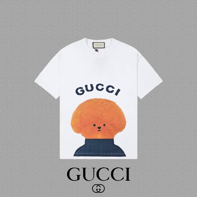 Gucci 古奇] 2025FW短袖T恤 LOGO印花 高端26s双纱300克面料 重磅面料 定制拉架罗纹同缸同染 三标齐全 男女同款 颜色：黑色 白色 杏色