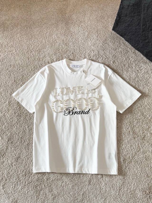 GOODBRAND 新款 打钉珍珠短袖，轻奢主义 男女日常通勤穿搭必备单品 % 纯棉双纱汗布面料 同缸定染特种加粗32支双股1X1螺纹。进口珍珠手工打钉。普洗提