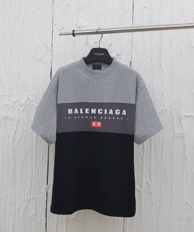 Balenciaga* 巴黎25春夏新款三色拼接字母印花短袖T恤 采用16支精梳赛络纺纱，对板定织16支加厚单面布，无尘烧毛加食毛工艺，洗后无毛绒。洗后克重26