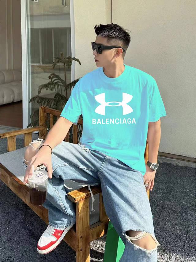 BALENC* 巴黎* 2025春夏新款短袖T恤 重磅纯棉字母图案印花 颜色：黑色 白色 薄荷绿 码数：S M L XL XXL