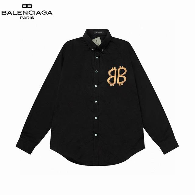 Balenciaga 巴黎 爆款来袭 艺术气息~双BB手绘涂鸦Logo长袖宽松版型衬衫 2025ss官网新款长袖 衬衫 衬衣，精美手绘Logo 高端版本，专柜定