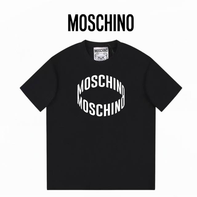 MOSCHINO莫斯奇诺 环形字母短袖 洗水300克双纱短袖 ：黑色 ：XS-L