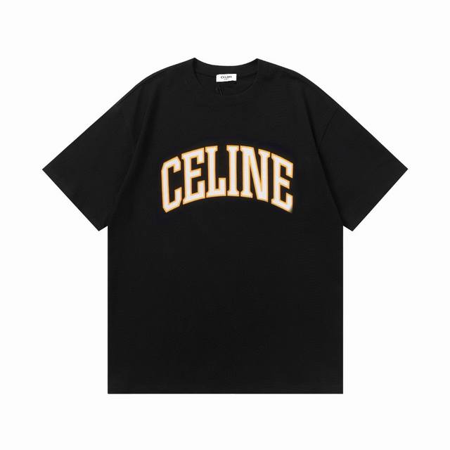 CELINE塞琳 24ss 经典字母logo印花基础款短袖T恤 Logo标识精致升级，灵感源自八十年代复古 原版面料 官方同款 短袖T恤 定制260克同缸染面料