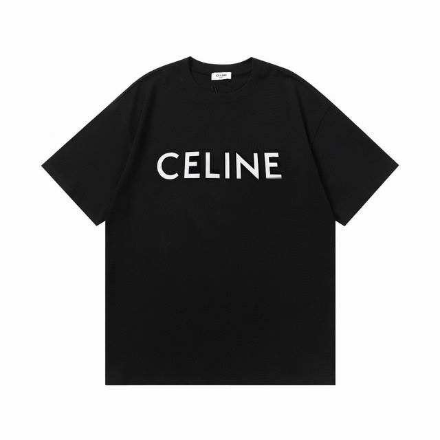 CELINE塞琳 24ss 经典字母logo印花基础款短袖T恤 Logo标识精致升级，灵感源自八十年代复古 原版面料 官方同款 短袖T恤 定制260克同缸染面料