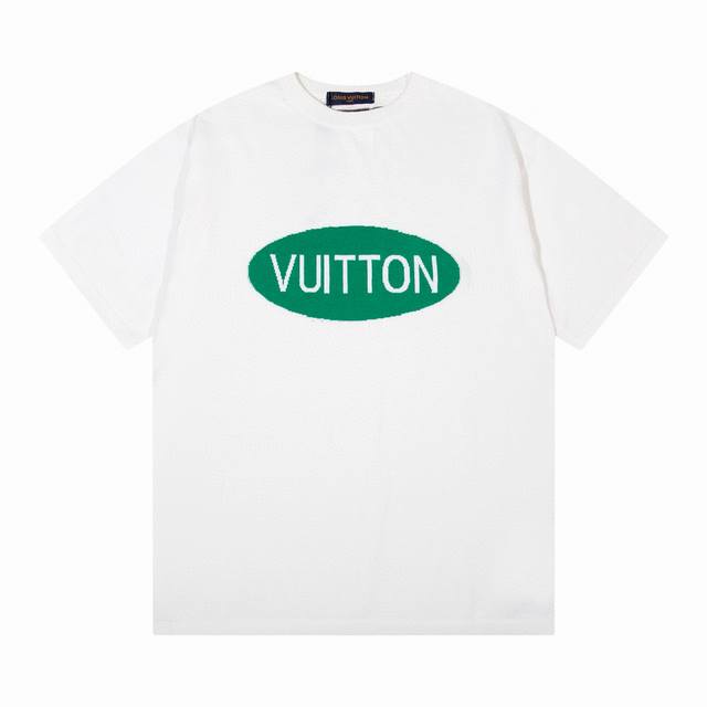 LV驴家字母logo圆领提花针织T恤短袖 颜色：白色 黑色 码数：M L XL XXL