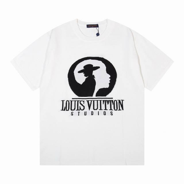 LV驴家经典双面人logo圆领提花针织T恤短袖 颜色：白色 黑色 码数：M L XL XXL