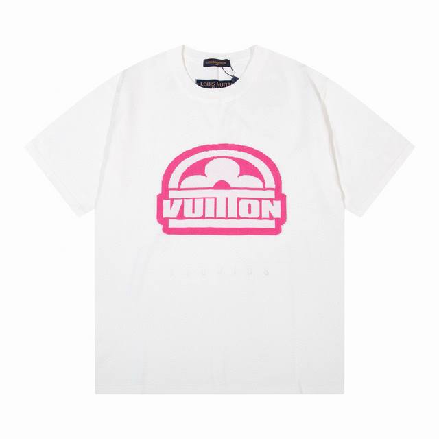 LV驴家经典logo圆领提花针织T恤短袖 颜色：白色 黑色 码数：M L XL XXL