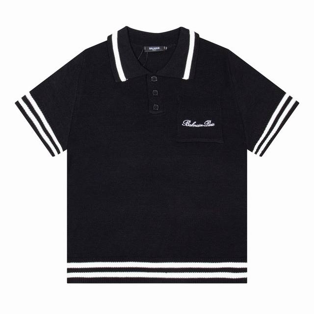 巴尔曼BALMAIN 新款POLO短袖毛衣，前胸袋绣花Logo 颜色：白色 黑色 码数：M L XL XXL