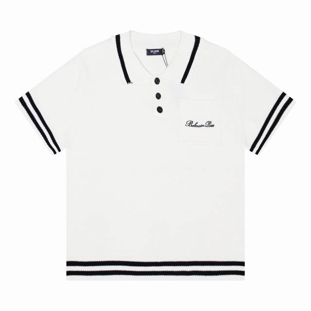 巴尔曼BALMAIN 新款POLO短袖毛衣，前胸袋绣花Logo 颜色：白色 黑色 码数：M L XL XXL